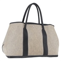 エルメス HERMES ガーデンパーティPM ハンドバッグ トワルアッシュ ベージュ シルバー レディース YKZ169A