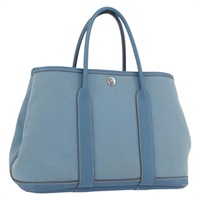 エルメス HERMES ガーデンパーティTPM ハンドバッグ キャンバス ライトブルー シルバー レディース YKZ789A