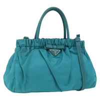 プラダ PRADA ハンドバッグ ナイロン 2way ターコイズブルー シルバー レディース gh1880A