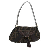 フェンディ FENDI スパイバッグ ハンドバッグ ズッカキャンバス レザー ブラック ゴールド レディース am11142V