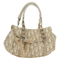 クリスチャンディオール Christian Dior ハンドバッグ トロッターキャンバス ロマンティック チェーン PVC ベージュ シルバー レディース am11148V