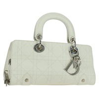 クリスチャンディオール Christian Dior ハンドバッグ カナージュ ミニ レザー ホワイト シルバー レディース BAZ240SAV