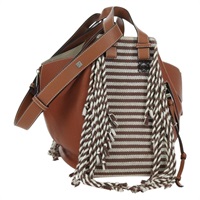 ロエベ LOEWE ハンモック スモール ハンドバッグ キャンバス レザー 2way ブラウン シルバー レディース BAZ780V