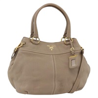 プラダ PRADA ハンドバッグ レザー 2way ベージュ ゴールド レディース BAZ075A