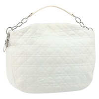 クリスチャンディオール Christian Dior ハンドバッグ カナージュ レザー ホワイト シルバー レディース BAZ241A