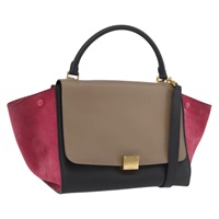 セリーヌ CELINE トラペーズ ハンドバッグ スエード レザー 2way ピンク ベージュ レディース ka3552A