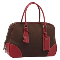 プラダ PRADA ハンドバッグ キャンバス ブラウン レッド レディース ka3642A