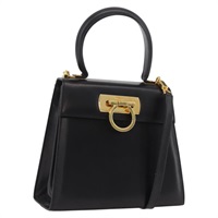 サルヴァトーレフェラガモ Salvatore Ferragamo ハンドバッグ ガンチーニ レザー 2way ブラック ゴールド レディース YKZ202A