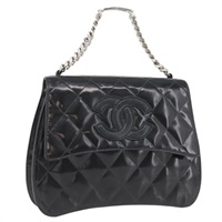 シャネル CHANEL ハンドバッグ マトラッセ チェーン パテントレザー ブラック シルバー レディース YKZ831A