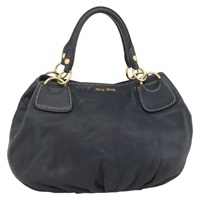 ミュウ ミュウ Miu Miu ハンドバッグ レザー ネイビー ゴールド レディース YKZ870A