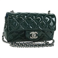 シャネル CHANEL ミニマトラッセ 17 ショルダーバッグ チェーン パテントレザー グリーン シルバー レディース AMZ309V