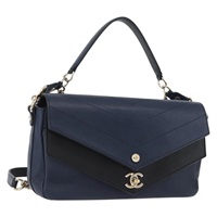 シャネル CHANEL ショルダーバッグ Vステッチ チェーン レザー ゴールド ネイビー レディース ka3335SAM