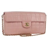 シャネル CHANEL ショルダーバッグ チョコバー チェーン ラムスキン ピンク ゴールド レディース YKZ101SAV