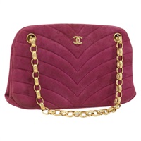 シャネル CHANEL ショルダーバッグ チェーン スエード パープル ゴールド レディース AMZ166A