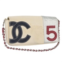 シャネル CHANEL ショルダーバッグ チョコバー チェーン キャンバス アイボリー シルバー レディース ARZ532A