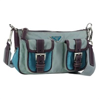 プラダ PRADA ショルダーバッグ ナイロン レザー ライトブルー シルバー レディース 170559V