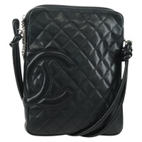 シャネル CHANEL ショルダーバッグ カンボンライン　マトラッセ レザー ブラック シルバー レディース 166791A