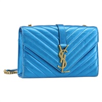 サンローラン SAINT LAURENT ショルダーバッグ チェーン レザー ブルー ゴールド レディース AMZ498V