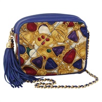 シャネル CHANEL ショルダーバッグ マトラッセ チェーン サテン ブルー ゴールド レディース BAZ668V