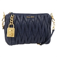 ミュウ ミュウ Miu Miu ショルダーバッグ マテラッセ レザー ネイビー ゴールド レディース BAZ698V