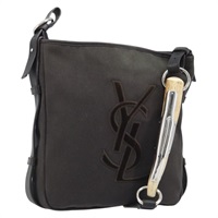 サンローラン SAINT LAURENT モンバサ ショルダーバッグ キャンバス レザー ダークブラウン レディース hk3606V