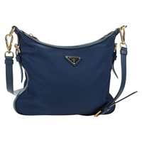 プラダ PRADA ショルダーバッグ ナイロン レザー ブルー ゴールド レディース ARZ849A