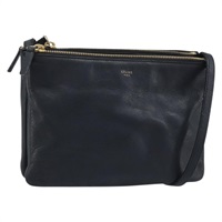 セリーヌ CELINE トリオ ショルダーバッグ レザー ブラック ゴールド レディース hk3591A