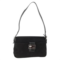 フェンディ FENDI マンマバゲット ショルダーバッグ スエード ブラック シルバー レディース YKZ894A