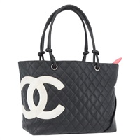 シャネル CHANEL トートバッグ カンボンライン マトラッセ ラムスキン ブラック シルバー レディース YKZ098A