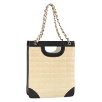 シャネル CHANEL トートバッグ チョコバー チェーン ショルダー パテントレザー ベージュ シルバー レディース BA11764A