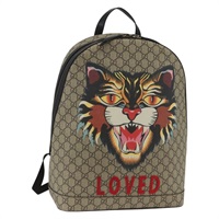グッチ GUCCI バックパック GGスプリーム アングリーキャット PVC ベージュ ゴールド 419584 レディース ka3403A
