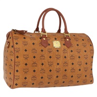 エム・シー・エム MCM ボストンバッグ ヴィセトス ロゴグラム PVCレザー ブラウン ゴールド レディース BAZ070A