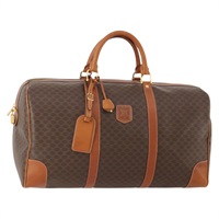 セリーヌ CELINE ボストンバッグ マカダムキャンバス PVCレザー ブラウン ゴールド レディース YKZ324A