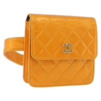 シャネル CHANEL マトラッセ ウエストバッグ パテントレザー オレンジ ゴールド レディース AMZ159A