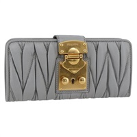 ミュウ ミュウ Miu Miu 長財布 マテラッセ レディロック レザー グレー レディース am11170A