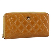 シャネル CHANEL 長財布 マトラッセ パテントレザー ゴールド イエロー レディース 174373A