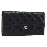 シャネル CHANEL 長財布 マトラッセ ラムスキン ブラック ゴールド レディース BAZ260A