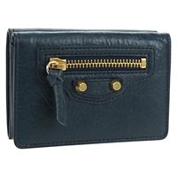 バレンシアガ BALENCIAGA クラシックミニ 三つ折り財布 ラムスキン ネイビー ゴールド 477455 レディース SW2303M
