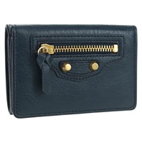バレンシアガ BALENCIAGA クラシックミニ 三つ折り財布 ラムスキン ネイビー ゴールド 477455 レディース SW2305M