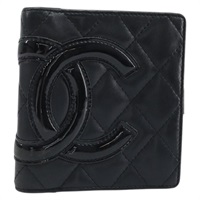 シャネル CHANEL 二つ折り財布 マトラッセ カンボンライン レザー ブラック シルバー レディース BAZ259A