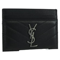 サンローラン SAINT LAURENT カードケース カサンドラ レザー ブラック シルバー レディース BAZ274M