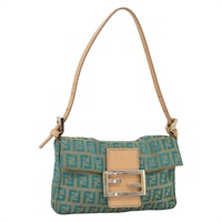 フェンディ FENDI マンマバケット アクセサリーポーチ ズッキーノキャンバス グリーン シルバー レディース AMZ158V