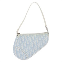 クリスチャンディオール Christian Dior サドルポーチ ハンドバッグ トロッターキャンバス PVC ライトブルー シルバー レディース BAZ522V