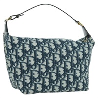 クリスチャンディオール Christian Dior ハンドバッグ トロッターキャンバス ハンドポーチ PVC ネイビー ゴールド レディース BSZ620V