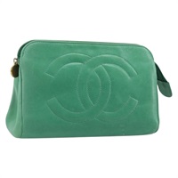 シャネル CHANEL ポーチ ココマーク ラムスキン グリーン ゴールド レディース BA11532A