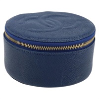 シャネル CHANEL 化粧ポーチ バニティ キャビアスキン ネイビー ゴールド レディース YKZ201A