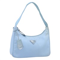 プラダ PRADA ハンドバッグ ハンドポーチ ナイロン ライトブルー シルバー レディース YKZ588A