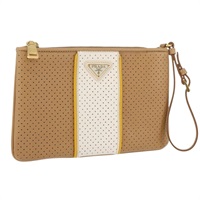 プラダ PRADA ポーチ パンチング レザー ベージュ ゴールド レディース BAZ062A