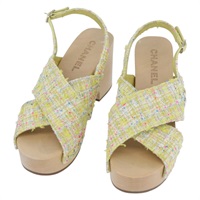 シャネル CHANEL サンダル ココマーク ツイード イエロー レディース AMZ178M