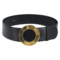 セリーヌ CELINE ベルト サークル レザー 87cm ブラック ゴールド レディース BAZ290A